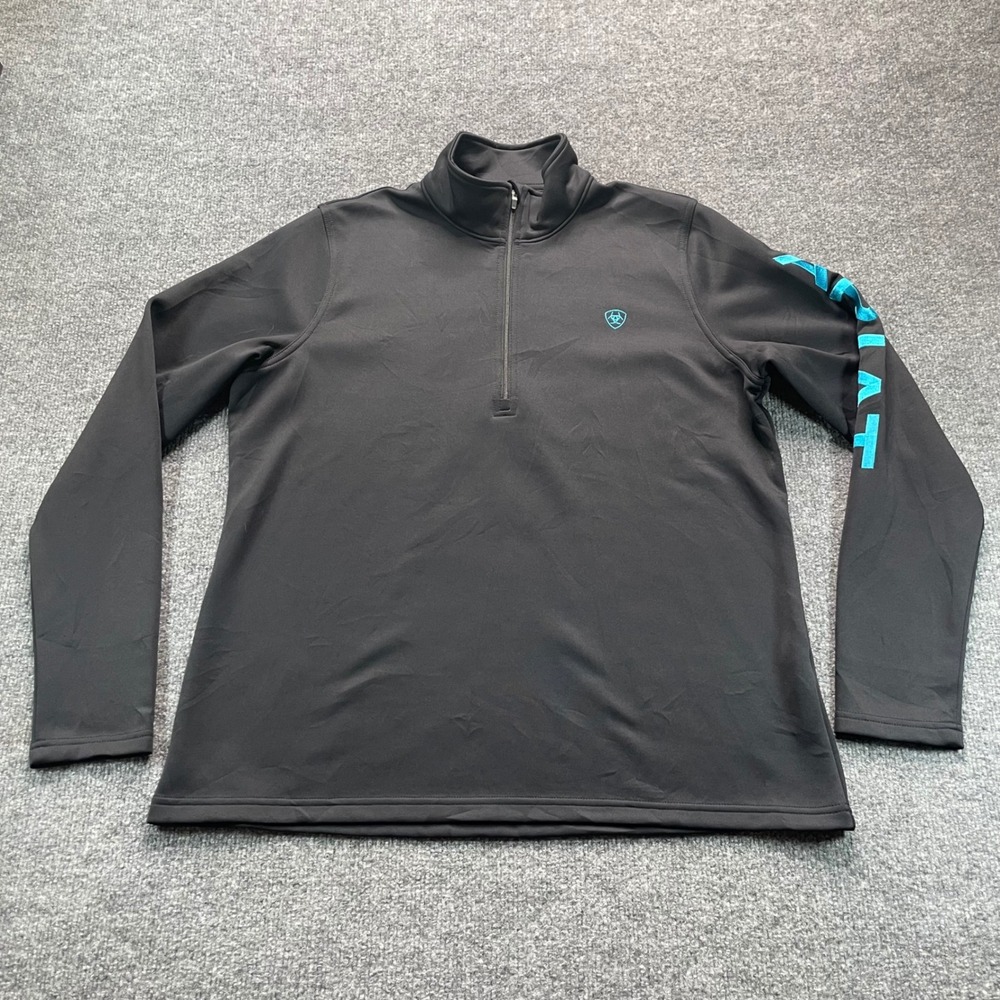 Ariat Tek Team 1/2 Zip Sweatshirt Women's Large Black Teal Logo Pullover